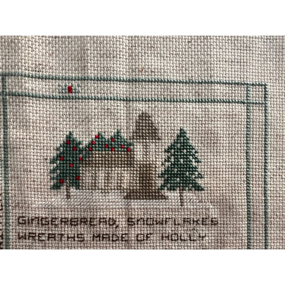 Crossstitch Winter Scene 6 1/2 inches by 6 1/2 inches pic area - Picture 2 of 6